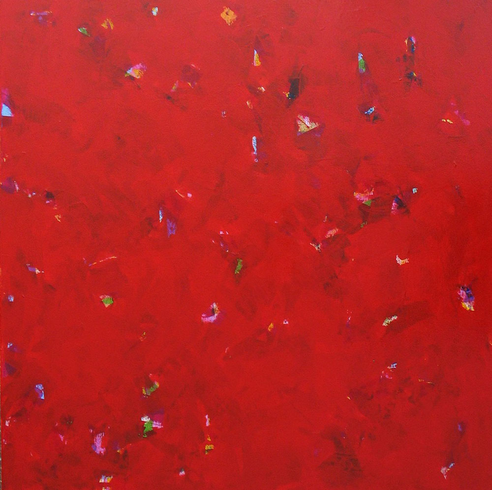 ANTONIO CAMBA · HUELLAS ROJO PASIÓN — Acrílico sobre lienzo · 90×90 cm · 2018