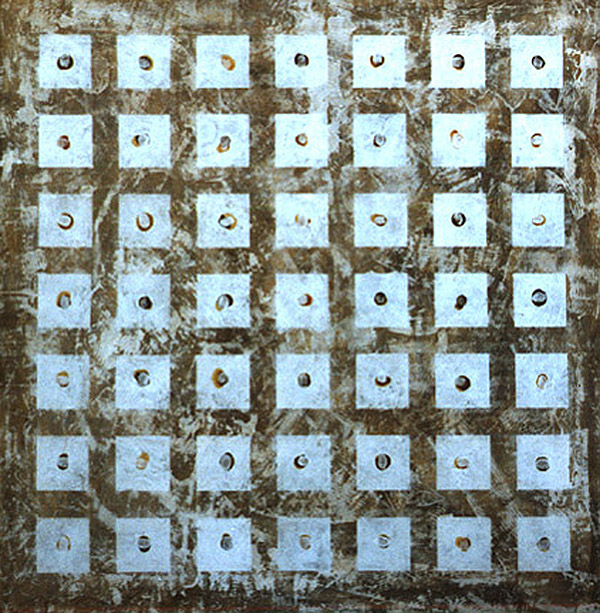 ANTONIO CAMBA · ESTADOS EMBRIONARIOS 3 — Mixta sobre madera · 120×120 cm · 1994—1999
