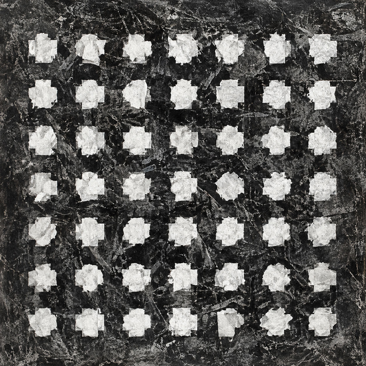ANTONIO CAMBA · ESTADOS EMBRIONARIOS 6 — Mixta sobre madera · 120×120 cm · 1994—1999