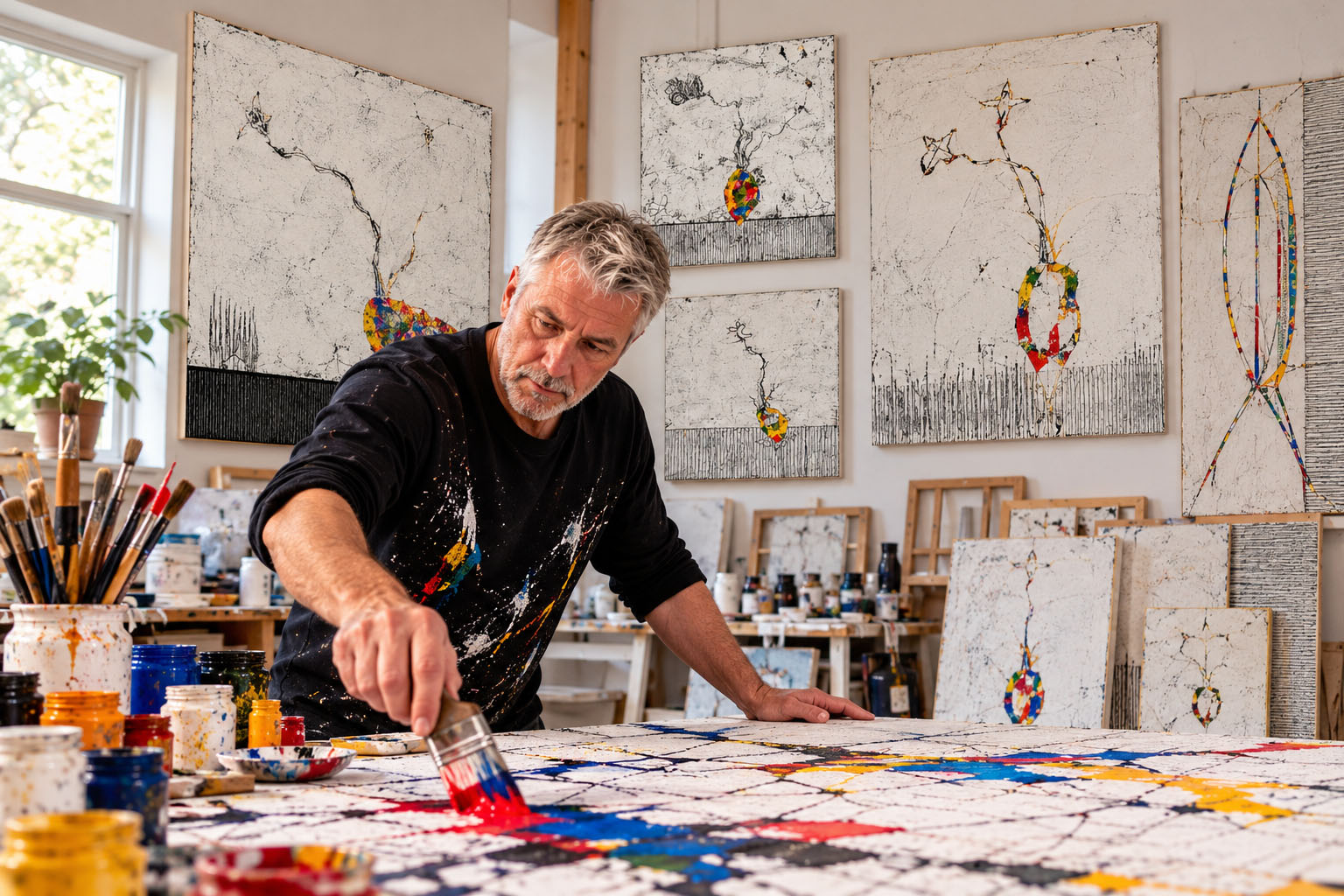 Antonio Camba trabajando en su estudio durante el proceso de la serie Semillas